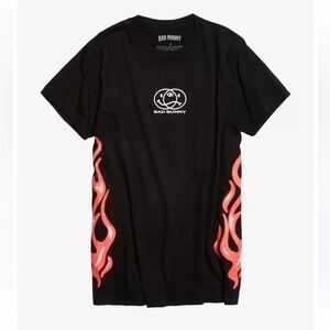 Hot Topic Bad Bunny Smileys Pink Flames T-Shirt Tee Top Rockabilly Black Pink S